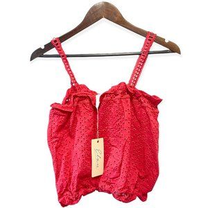 Elan Women's M Elastic Hem And Neckline Sleeveless Crochet Strap Breathable Red